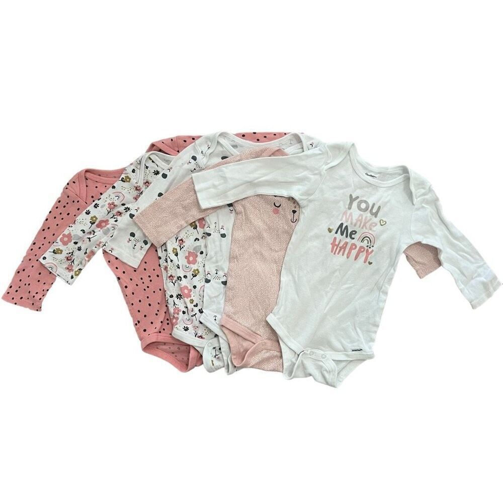 Lot of 5 Gerber Baby Mixed Print Onesie Bodysuit Size 12 Months Multi-Color